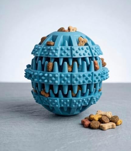 Rubber Dog Chew Toy Ball, Blue and Yellow, Bite-Resistant, Interactive Teeth Cleaning, Hidden Food Treat Dispenser for Dogs (Blue) - Image 5