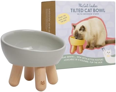 The Cat Ladies Tilted Ceramic Cat Bowl - Elevated Food Bowls Ceramic Pet Bowl - Raised Ceramics Bowls - Elevated & Tilted Design for Comfortable Eating - Dishwasher Safe - Wide Opening by TheCatLadies