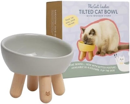 The Cat Ladies Tilted Ceramic Cat Bowl - Elevated Food Bowls Ceramic Pet Bowl - Raised Ceramics Bowls - Elevated & Tilted Design for Comfortable Eating - Dishwasher Safe - Wide Opening by TheCatLadies