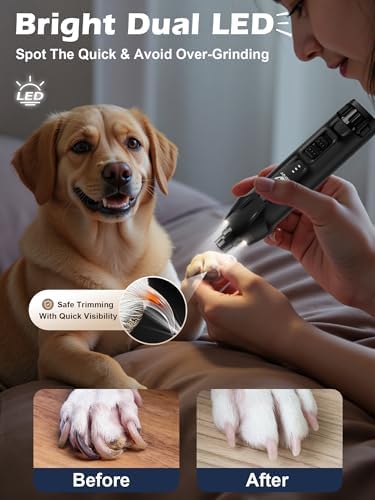 Casfuy 6-Speed Dog Nail Grinder – 50%+ Boost Power Dog Nail Trimmers Quiet with Dust Cap & 2 LED Lights & 2000mAh Battery & 4.8V Motor Electric Pet Toenail File Tool for Large Medium Small Dogs Cats - Image 5