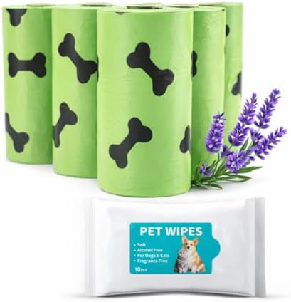 Dog Poop Bags & Water-Based Pet Wipes Kit – Extra Thick Leak-Proof Waste Bags + Gentle Unscented Pet grooming wipes– Clean-Up Essentials for Walks, Parks & Travel by Unknown