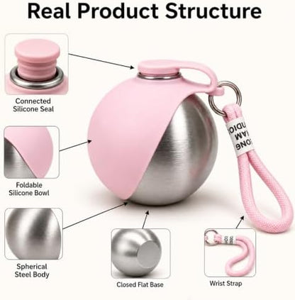 Portable Dog Water Bottle, Flip-Top Silicone Bowl Design, Insulated Hot & Cold Retention Material, One-Hand Leakproof Use, Perfect for Walking & Hiking, 10oz (Pink, No Print) - Image 7
