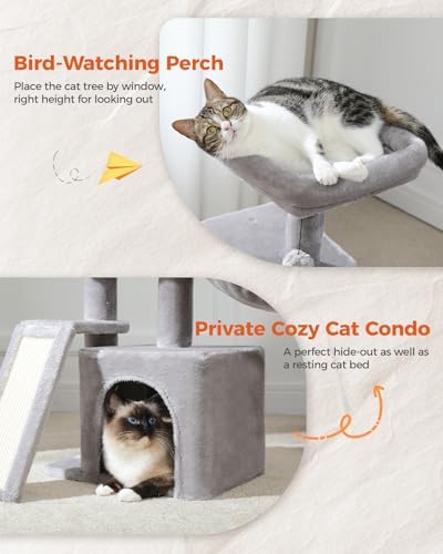 PETEPELA Cactus Cat Tree for Kittens & Small Cats, 32in Cat Tower, Grey - Image 3