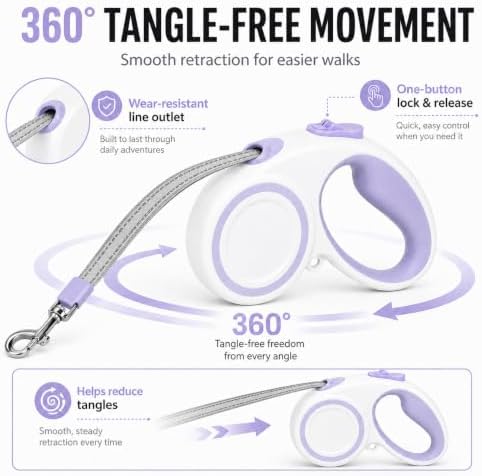 10-16FT,66LBS,Highly Reflective Retractable Dog Leash,S-Purple - Image 5