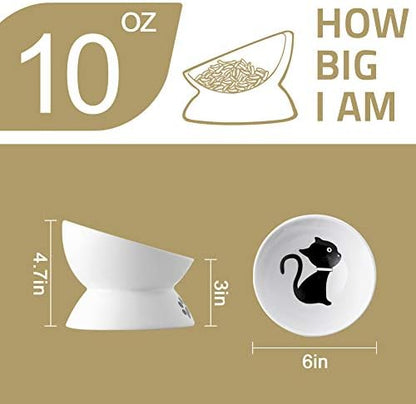 Sweejar Ceramic Raised Cat Bowls, Slanted Cat Dish Food or Water Bowls, Elevated Porcelain Pet Feeder Bowl Protect Cat's Spine, Stress Free, Backflow Prevention(White) - Image 4