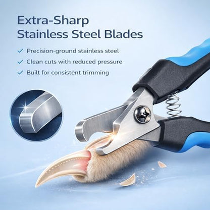 Dog & Cat Nail Clippers & Trimmers - Extra Sharp Dog Clippers with Stainless Steel Blades & Safety Guard to Avoid Overcutting - Ergonomic Cat Nail Clippers with Non-Slip Grip & Lock Feature - Image 3