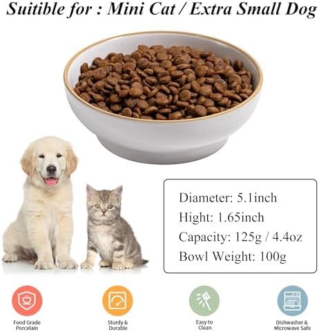 Cat Bowl 3 Pack, Pet Plate, Premium Ceramic Food Grade Pet Bowl Suitable for Dry and Wet Food, 5 in Feeding Indoor Cats, Kittens and Small Dogs, Dishwasher Safe (Black White Gray) - Image 2