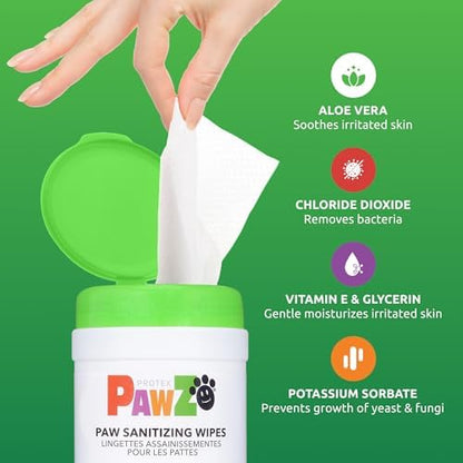 Protex PawZ SaniPaw Odor Eliminating Dog Paw Wipes (60 Wipes) Cleansing Dog Grooming Wipes, Simple & Safe Lickable Ingredients - Paw Cleaner for Dogs, Pet Wipes - Image 4