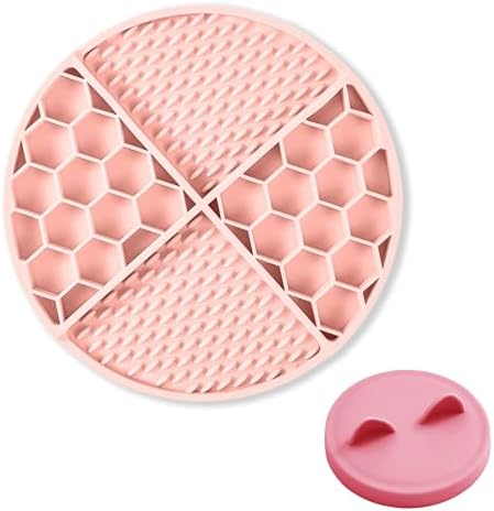 Pet Licking Mat Set with Suction Cups & Can Lid for Dogs and Cats, Food-Grade Silicone Slow Feeding Puzzle Toy, Non-Slip Dog Treat Mat for Anxiety & Boredom Relief (Peach Pink) by Mooipur