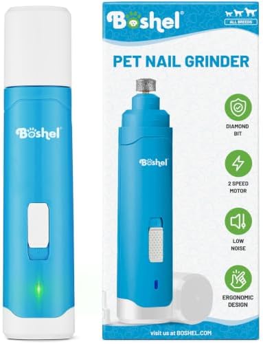 BOSHEL Dog Nail Grinder with 2-Speed Motor, Low Quiet Noise Electric Pet Trimmer for Safe Paw Grooming, Rechargeable and Portable Nail File for Large Dogs, Small Puppies and Cats by BOSHEL%C2%AE