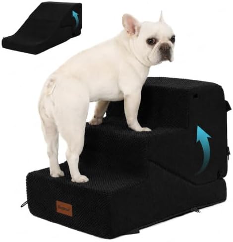 3-Step Dog Stair and Ramp for Small Dogs and Cats, Pet Steps for Sofa and Couch with Non-Slip Bottom, Black by SIEMOUR