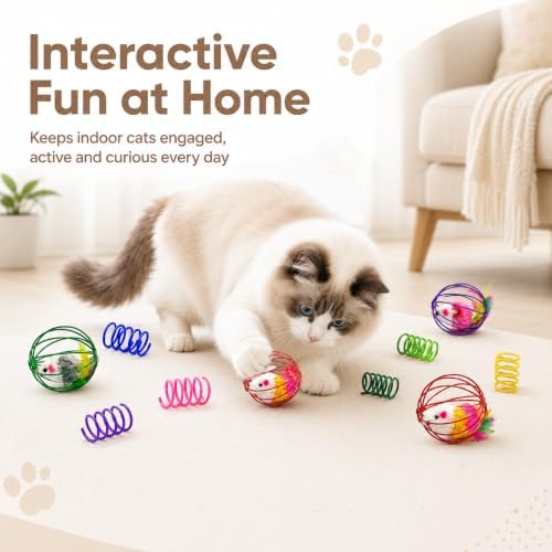 Cat Toys for Indoor Cats, 4 Wire Mesh Mice & 12 Colorful Springs - Image 6