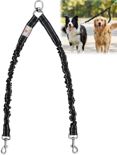 2 Dog Leash, 360° Swivel No Tangle Double Dog Walking & Training Leash, Comfortable Shock Absorbing Reflective Bungee Lead Walk 2 Dogs with Ease by SnaglePaw