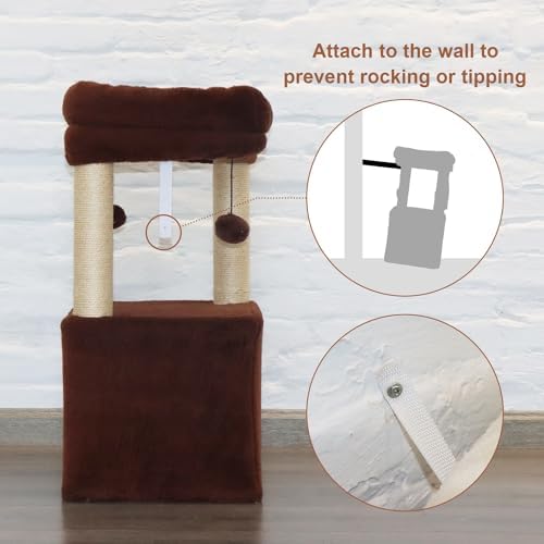 PEEKAB Small Cat Tree with Condo Up to 8 Lbs,Kitty Tower with Scratching Post and Perch for Kittens and Small Cats,Dangling Ball,Beige - Image 5