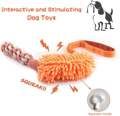 Dog Puppy Toys Dog Squeak Toys Plush Dog Toy with Dog Ropes Knots for Fun and Teeth Cleaning,Tug of War Toys, Puppy Chew Toys, Dog Rope Toys for Training Small, Large Dogs (Orange, Dog Bite Stick Toy) - Image 2