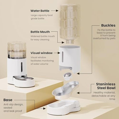 CZPET Automatic 4L/135Oz/1Gal Cat Water Dispenser with Stainless Steel Bowl, Gravity Waterer for Small Medium Dog Puppy Kitten (White) - Image 6