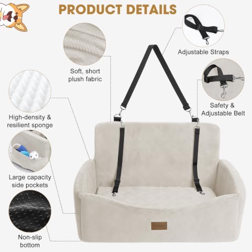 JOEJOY Dog Car Seat for Large Medium Sized Dogs Under 55 lbs, Dog Booster Seat for 2 Small Dogs with Detachable Washable Cover, Memory Foam Pet Car Seat with 2 Safety Belts and Storage Pockets - Image 4
