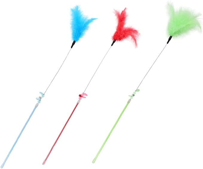 balacoo 3pcs Interactive Cat Teaser Sticks Engaging Wands for Playtime for Indoor Cats Relieves Stress and Boosts Bonding