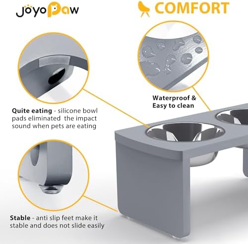 Elevated Dog Bowls, Bamboo Raised Dog Bowl for Medium Dogs, with 2 Stainless Steel Bowls (7'' Tall-40 oz Bowl, Grey) - Image 4