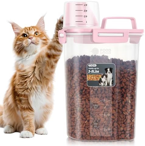 Dog Cat Food Storage Container with Cup (Pink, 2.5L) by ODOMU