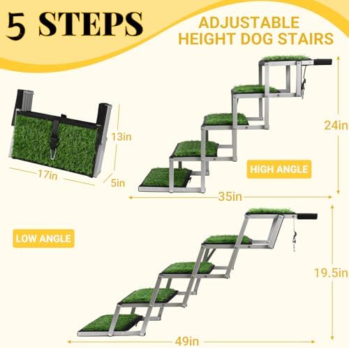 Grass Dog Stairs for Car,Non-Slip Folding Dog Ramps for Large Dogs, 5 Steps - Image 2