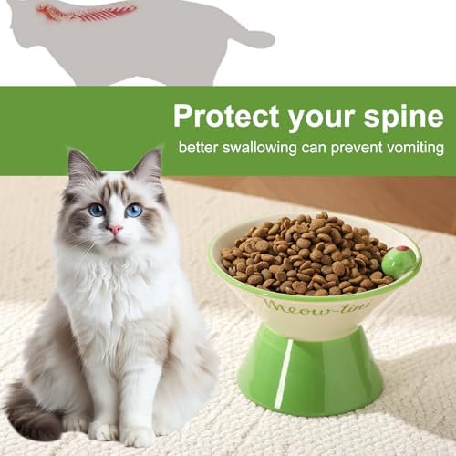Elevated Cat Bowls Whisker Friendly. Ceramic Raised Whisker Fatigue Cat Bowl for Indoor Cats Protect The Spine and Prevent Vomiting,Meowtini Cat Bowl. KGCCIZI - Image 3