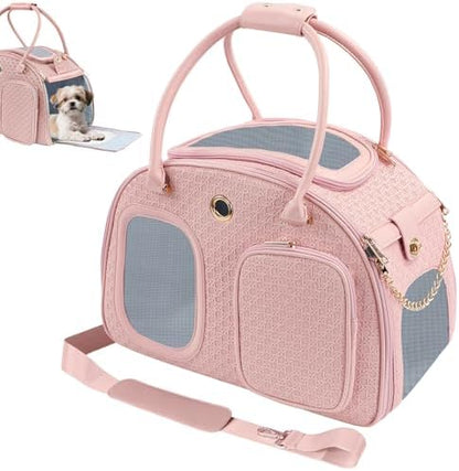 Dog Purse Carrier for Small Dogs, TSA Airline Approved Pet Tote Bag, Fashion Soft-Sided Puppy Carrier Purse with Pockets for Travel, Shopping, Daily Use (Pink, 16.1inch x 8.7inch x 12inch(LxWxH)) by GLOBLYTE