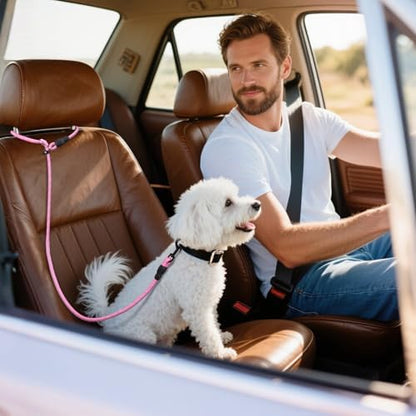 Pawaboo Dog Seatbelt for Car, Reflective Rope with Heavy Duty Buckle, Pink - Image 7