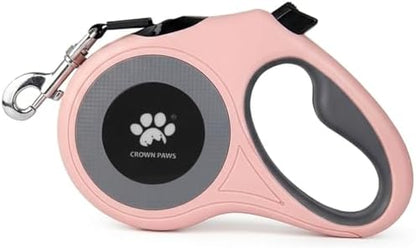 16 ft Retractable Dog Leash for Extra Large Dogs up to 130 lbs,Tangle-Free Nylon Tape,Pink Dan24 XL by CROWN+PAWS