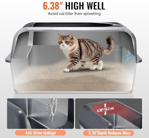 VEVOR Stainless Steel Cat Litter Box with Lid, XL Extra Large Enclosed Cat Box for Big Cats, High Sides Metal Litter Box, Anti Leakage,Odor-Free & Easy Cleaning,Include Scoop & Foot Board - Image 2