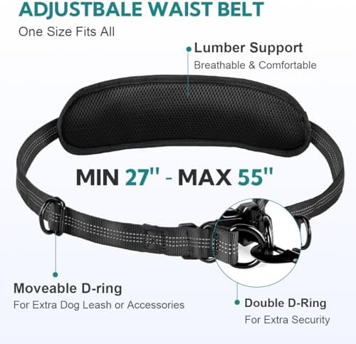 Hands Free Dog Leash with Pouch, Black/Olive Green - Image 3