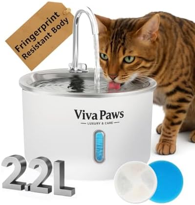 Viva Paws Cat Water Fountain Stainless Steel – Ultra-Quiet Automatic Drinking Fountain for Cats, 2.2L Indoor Pet Fountain with 4-Stage Filtration for Fresh & Clean Water by luxurycare