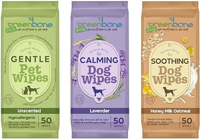 Greenbone On-the-Go Pet Wipes Bundle Pack - 150 Total Wipes (50 Each of Unscented, Lavender, Honey Milk Oatmeal) - Gentle Cleaning for Dogs and Cats - Image 2