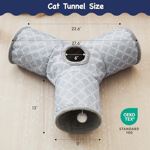 Tempcore Fleece-Lined Cat Tunnel, 3-Way Collapsible Toy, Geometry Grey - Image 2