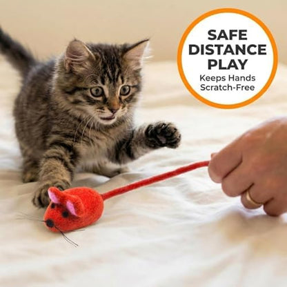 Glaciart One Felt Mouse Cat Toy – Soft Fuzzy Enrichment 100% Natural Wool - Interactive Catnip Play Cat Toy Set - Safe for Pets, Non-AZO Colored Dyes - 42” Long - Image 3