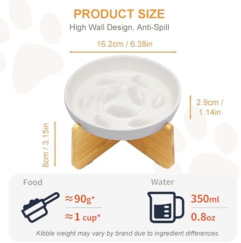 Non-Slip Rubberwood Elevated Cat Feeder Stand - 6.1"x3.5" Detachable Bowl Holder, Ergonomic Anti-Vomiting Raised Pet Dish Stand - Image 4
