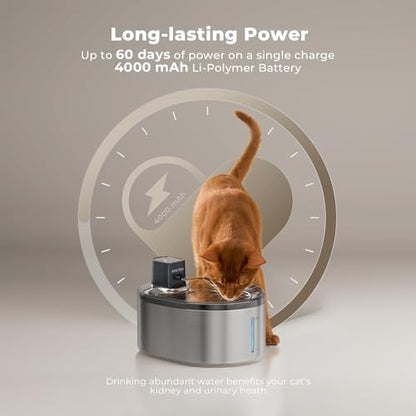 Wireless Cat Water Fountain Stainless Steel,152oz/4.5L Cat Fountain,6Filter - Image 4