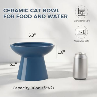 LoeJan Ceramic Cat Bowls, Elevated Cat Food and Water Bowls Set, Extra Wide and Raised Ceramic Bowls, Anti-Vomit Whisker-Free Pressure Cat Feeder for Kittens to Adult Cats - Image 2