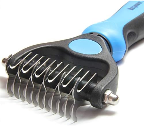 Maxpower Planet Pet Grooming Brush - Double Sided Dematting Undercoat Rake for Dogs and Cats, Extra Wide Pet Brush to Reduce Shedding by 95% (Blue, S) - Image 2