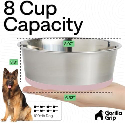 GORILLA GRIP Dog Bowls, Food Grade Stainless Steel, Set of 2, 8 Cup, Pink - Image 4