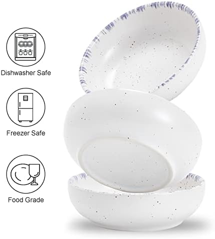 Howise Ceramic Cat Bowls, 5.19 in Cat Food Bowl Cat Dishes for Food and Water, 3 Pack Shallow Pet Bowls for Indoor Cats, White with Violet Blue - Image 3