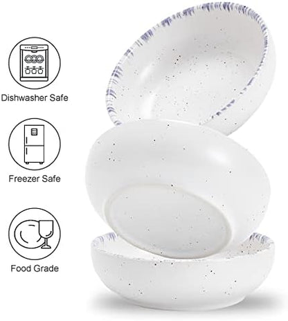 Howise Ceramic Cat Bowls, 5.19 in Cat Food Bowl Cat Dishes for Food and Water, 3 Pack Shallow Pet Bowls for Indoor Cats, White with Violet Blue - Image 3