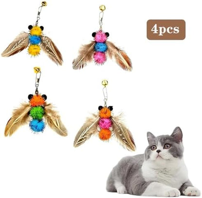 LWINGFLYER 4 PCS Cat Feather Toys Refill Insect Bee,Feather Cat Toys, Kitty Wand Toy Refill,Cat Toy Wand Replacement Attachments,Interactive Cat Toys for Indoor Cats - Image 3