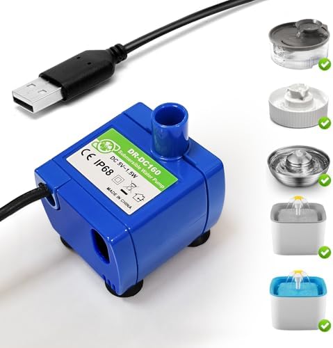 Cat Water Fountain Pump,Pet Fountain Pump No LED Light Replacement Pump DR-DC160 Motor for 360°Stainless Steel Cat Fountain and Cupcake Ceramic Cat Drinking Fountain(DR-DC160) by KANCHOU