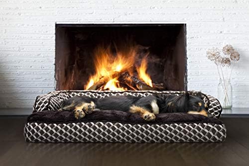 Furhaven Pillow Dog Bed for Medium/Small Dogs w/ Removable Bolsters & Washable Cover - Plush & Woven Decor Comfy Couch Sofa - Diamond Brown, Medium - Image 3