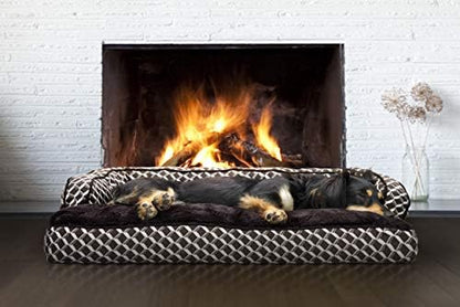 Furhaven Pillow Dog Bed for Medium/Small Dogs w/ Removable Bolsters & Washable Cover - Plush & Woven Decor Comfy Couch Sofa - Diamond Brown, Medium - Image 3