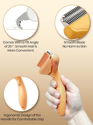 Dematting Comb and Deshedding Brush for Double-Coated Dogs and Cats,Undercoat Rake Pet Brush for long haired and Matted Fur Pets,Grooming Tool for Kitten, Puppy and Rabbit (Orange) - Image 3