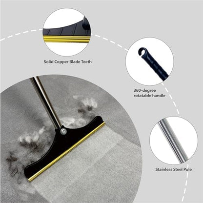 Premium Stainless Steel Pet Hair Removal Carpet Rake | Reusable Adjustable Pet Fur De-Shedding Tool for Carpets, Rugs, Upholstery & Auto Mats | Long Extendable Handle, Heavy-Duty Construction (Black) - Image 3