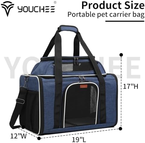 19" L x 12" W x 17" H Inches Cat, Dog Carrier for Pets Up to 25 Ibs, Washable，Soft Sided，Collapsible Travel Puppy Carrier. (Blue) - Image 2