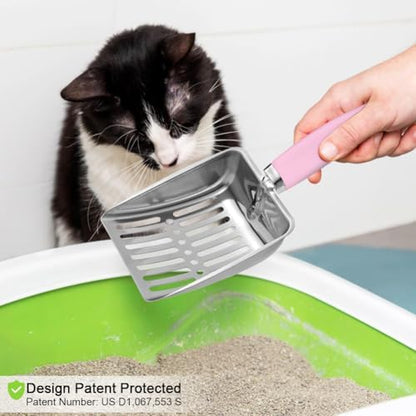 Cat Litter Scoop - Stainless Steel Metal Cat Litter Scoop-Sturdy Mesh Scooper - Mesh Shovel-Easy to Clean - Suitable for Cat Litter Box -Pink - Image 6